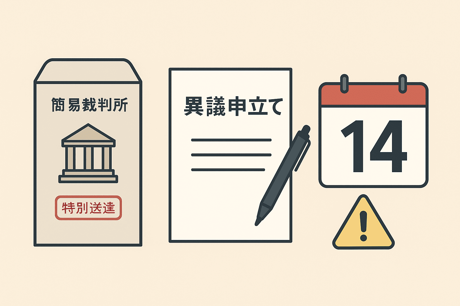 支払督促の異議申立てと2週間の期限を示すイラスト